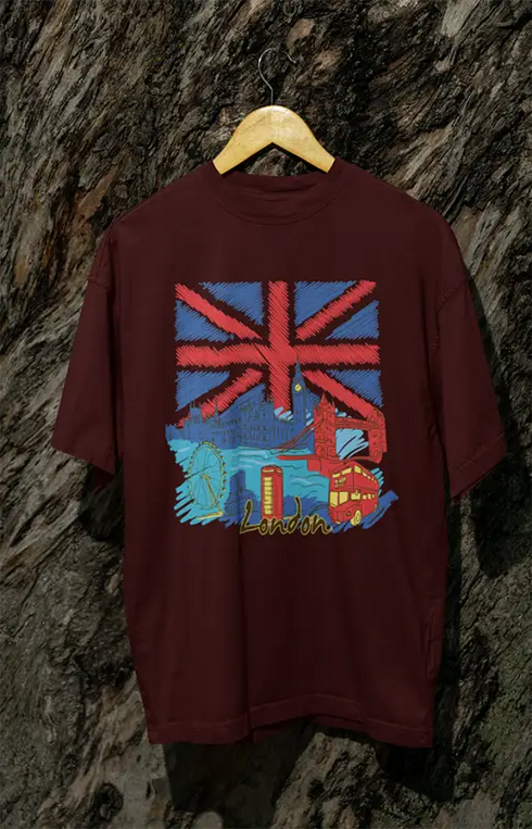 Mens Oversized Classic T-Shirt London - Maroon / XS
