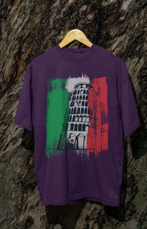 Mens Oversized Classic T-Shirt Pisa Tower - Purple / XS
