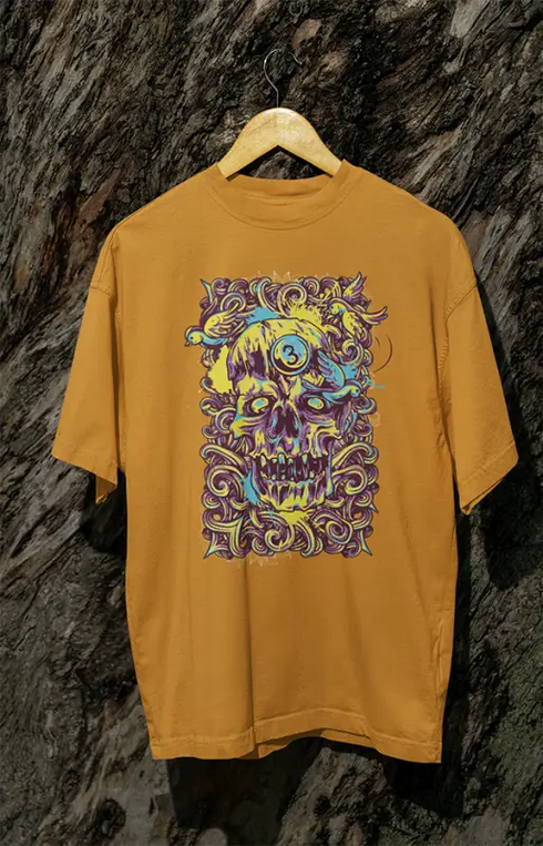 Mens Oversized Classic T-Shirt Skullbird - Mustard Yellow / XS