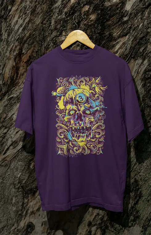 Mens Oversized Classic T-Shirt Skullbird - Purple / XS