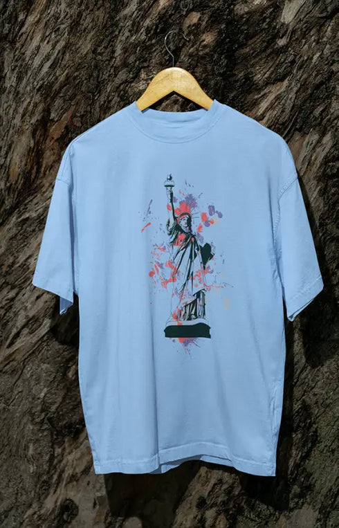 Mens Oversized Classic T-Shirt StatueOfLiberty - Baby Blue / XS