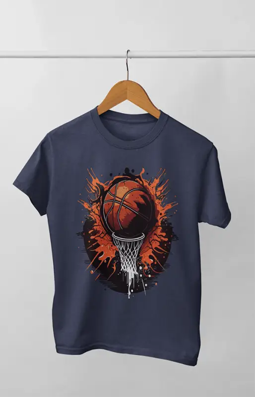 Boy Round Neck Half Sleeve Vibrant Basketball - S / Navy Blue