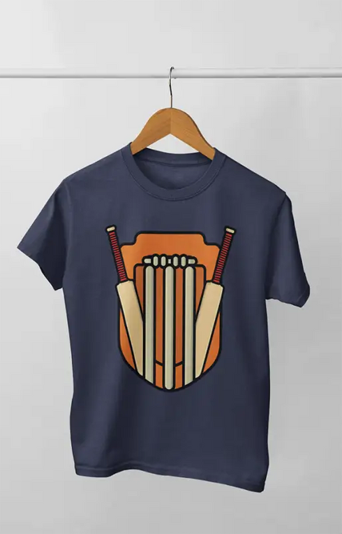 Men’s Round Neck Half Sleeve Wickets Concept - S / Navy Blue