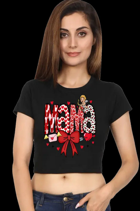 Womens Crop Top Red Mama - Black / XS