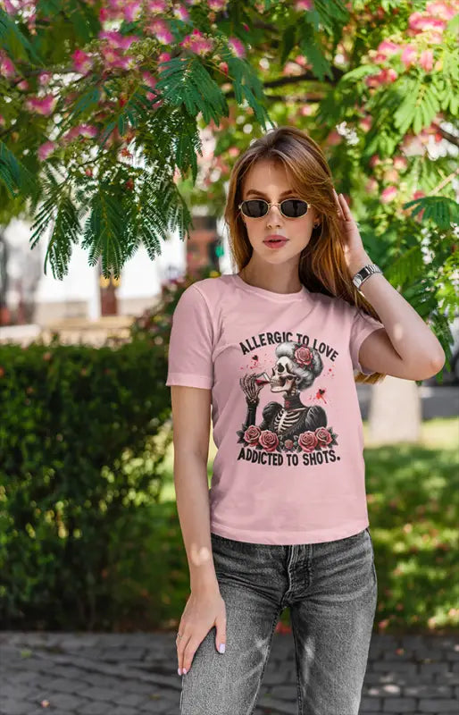 Women’s Half Sleeve Round Neck AllergictoLove - Light Baby Pink / XS