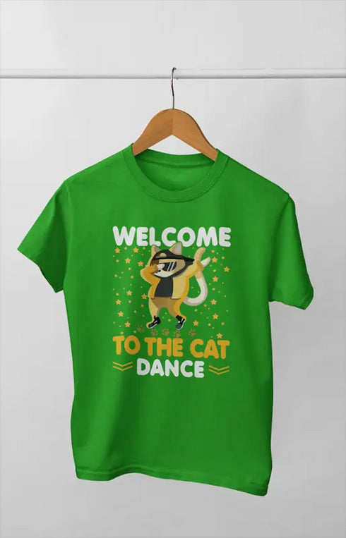Women’s Half Sleeve Round Neck Cat Dance - S / Flat Green