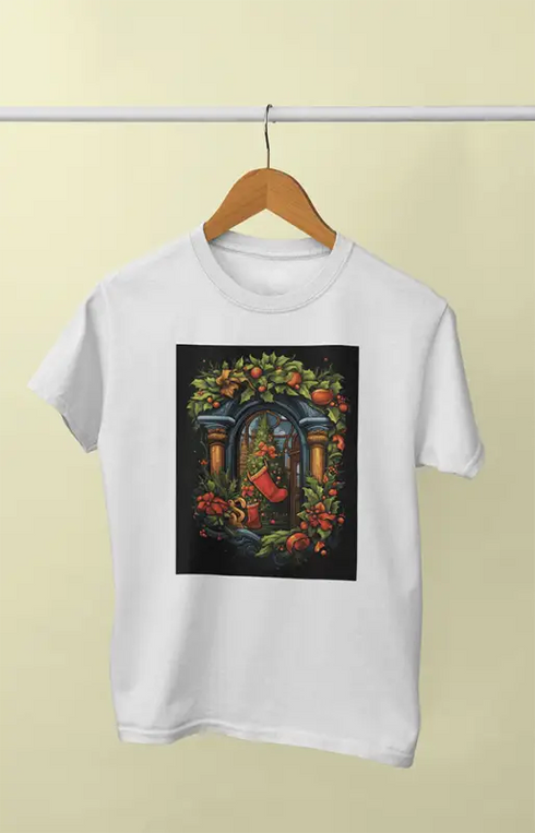 Women’s Half Sleeve Round Neck ChristmasEnchanted - White / XL