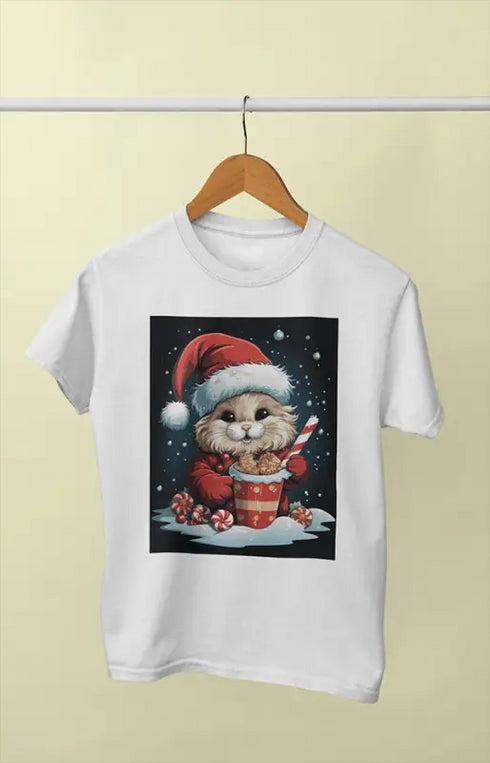 Women’s Half Sleeve Round Neck ChristmasFluffy - White / XL