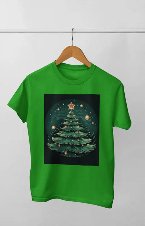Women’s Half Sleeve Round Neck ChristmasTreem - Flag Green / XL