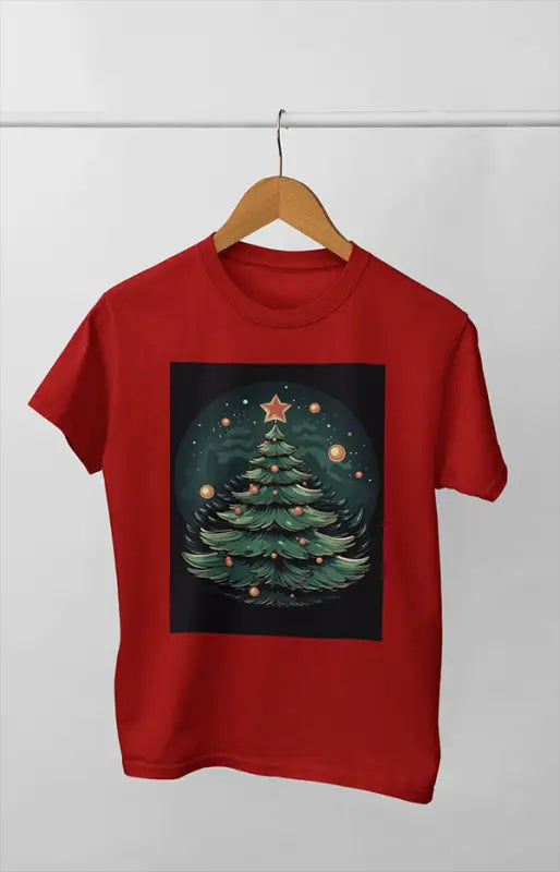 Women’s Half Sleeve Round Neck ChristmasTreem - Red / XL