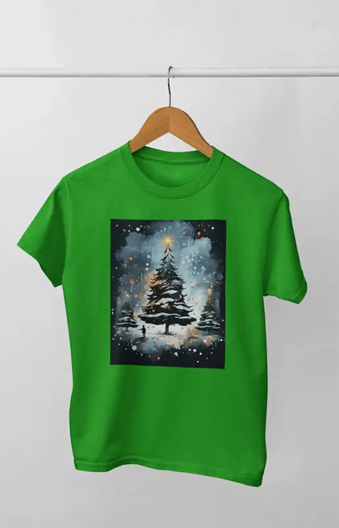 Women’s Half Sleeve Round Neck Christmaswatercolor - Flag Green / XL