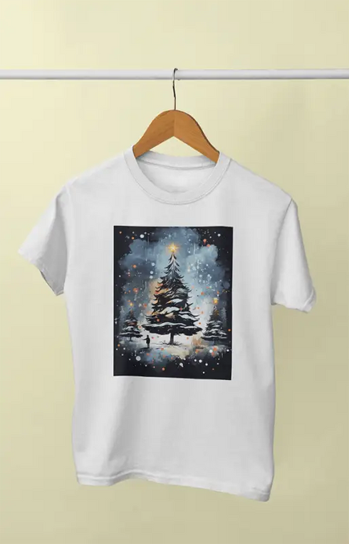 Women’s Half Sleeve Round Neck Christmaswatercolor - White / XL