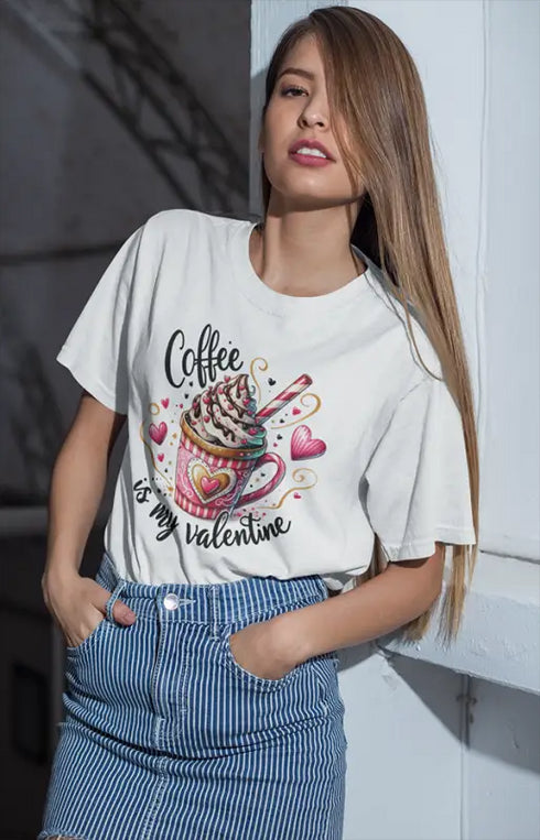 Women’s Half Sleeve Round Neck CoffeeValentine - White / XS