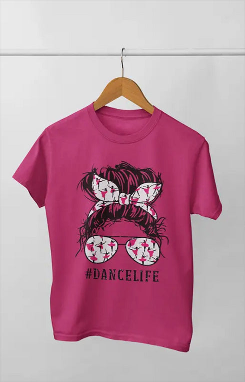 Women’s Half Sleeve Round Neck Dance Life - S / Pink