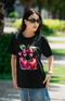 Women’s Half Sleeve Round Neck Heart Cherries - Black / XS
