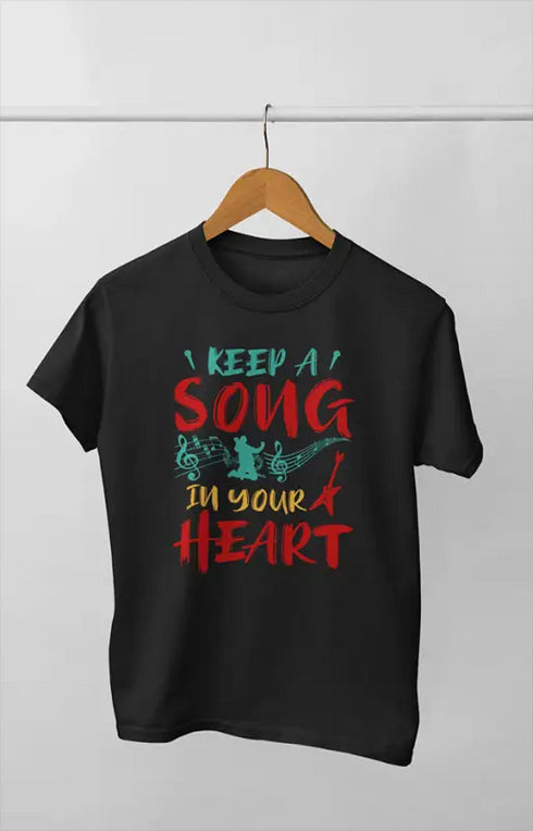 Women’s Half Sleeve Round Neck Heart Music - XS / Black