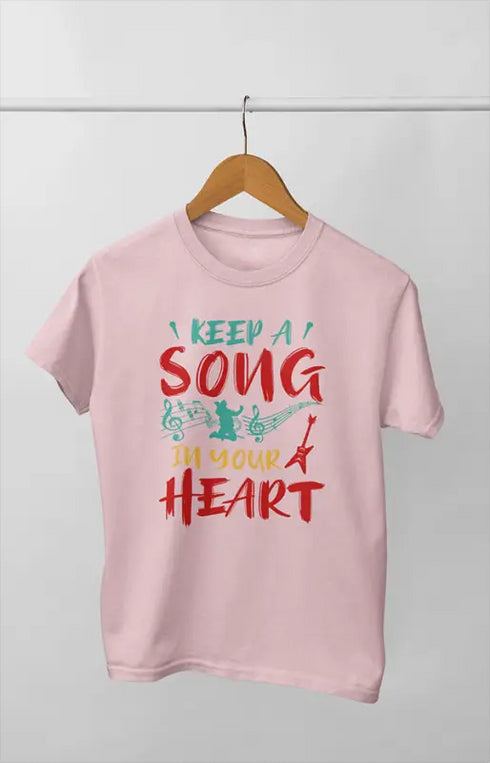 Women’s Half Sleeve Round Neck Heart Music - XS / Light Pink