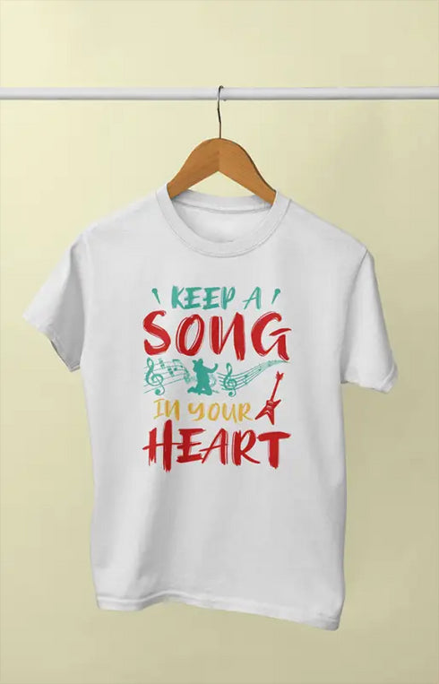 Women’s Half Sleeve Round Neck Heart Music - XS / White