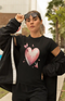 Women’s Half Sleeve Round Neck Heart with Arrow - Black / XL