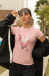 Women’s Half Sleeve Round Neck Heart with Arrow - Light Baby Pink / XL