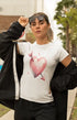 Women’s Half Sleeve Round Neck Heart with Arrow - White / XL
