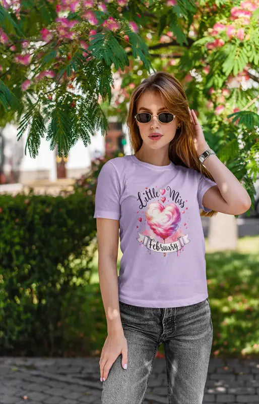 Women’s Half Sleeve Round Neck Little Miss February - Lavender / XL