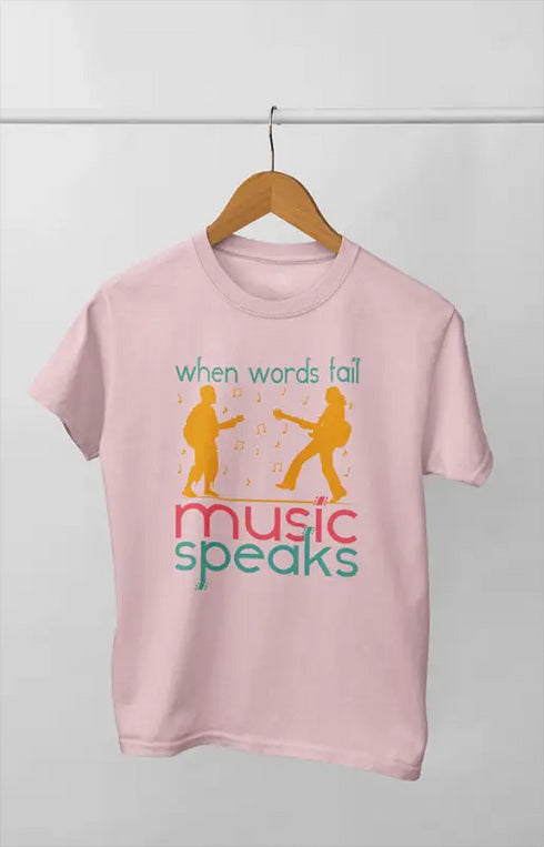 Women’s Half Sleeve Round Neck Music Speaks - XS / Light Pink