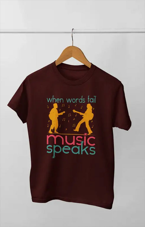 Women’s Half Sleeve Round Neck Music Speaks - XS / Maroon