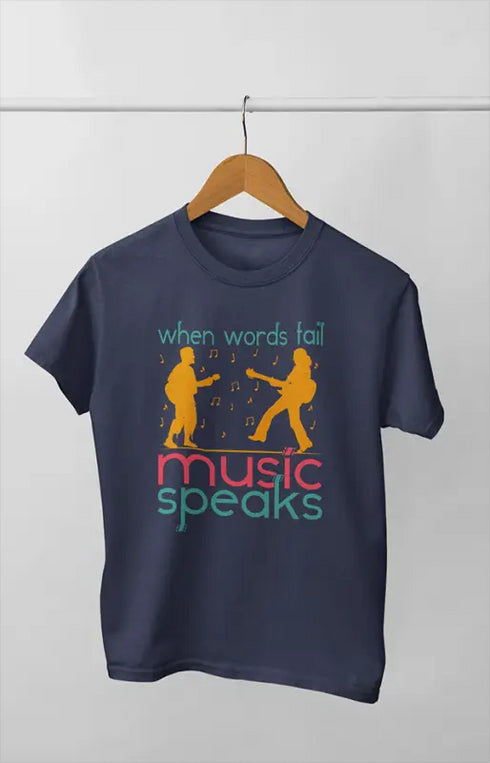 Women’s Half Sleeve Round Neck Music Speaks - XS / Navy Blue