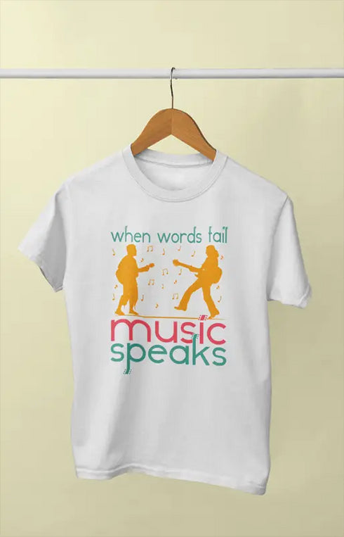 Women’s Half Sleeve Round Neck Music Speaks - XS / White