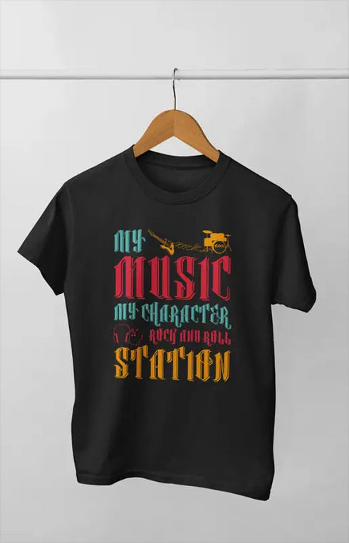 Women’s Half Sleeve Round Neck Music Station - XS / Black