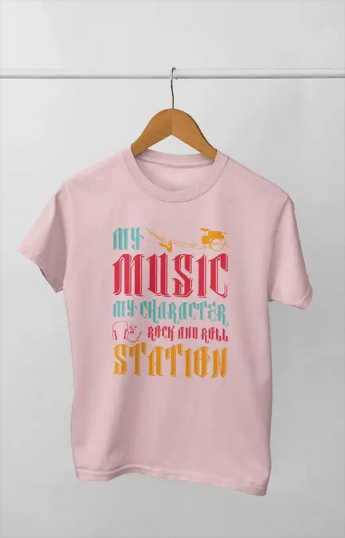 Women’s Half Sleeve Round Neck Music Station - XS / Light Pink