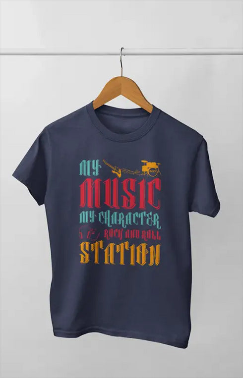 Women’s Half Sleeve Round Neck Music Station - XS / Navy Blue