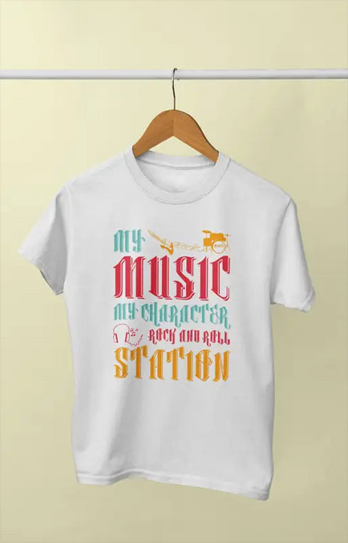 Women’s Half Sleeve Round Neck Music Station - XS / White