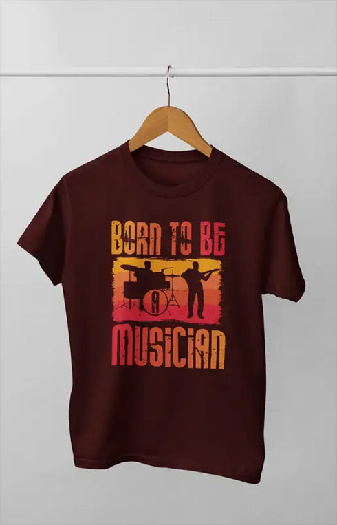 Women’s Half Sleeve Round Neck Musician Born - XS / Maroon