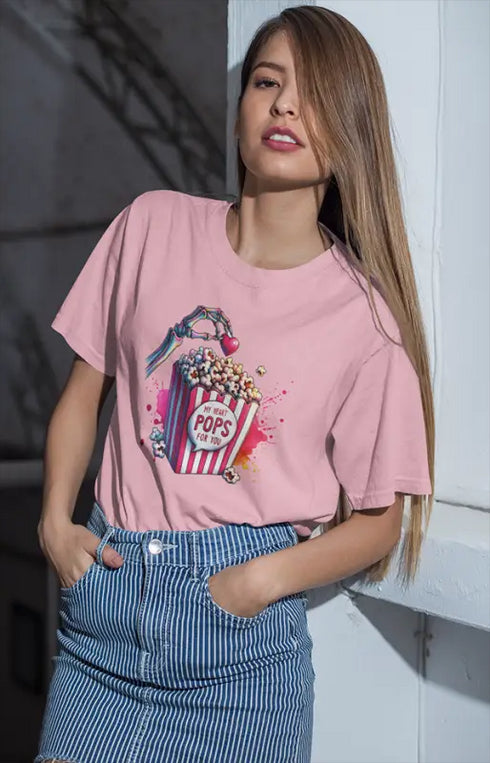 Women’s Half Sleeve Round Neck MyHeartPops - Light Baby Pink / XS