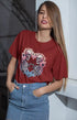 Women’s Half Sleeve Round Neck Skeleton Heart - Red / XS
