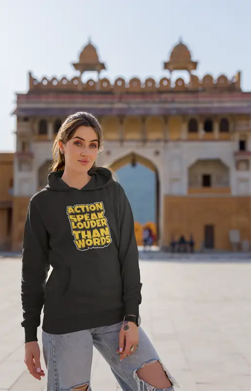 Womens Hooded SweatShirt Action - Black / XS