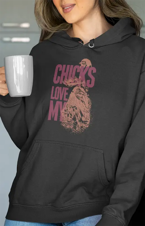Womens Hooded SweatShirt Chicks - Black / XS