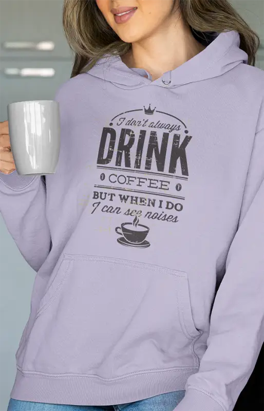Womens Hooded SweatShirt Drink Coffee - Lavender / XS