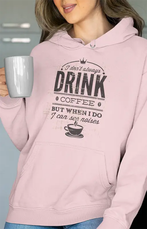 Womens Hooded SweatShirt Drink Coffee - Light Baby Pink / XS