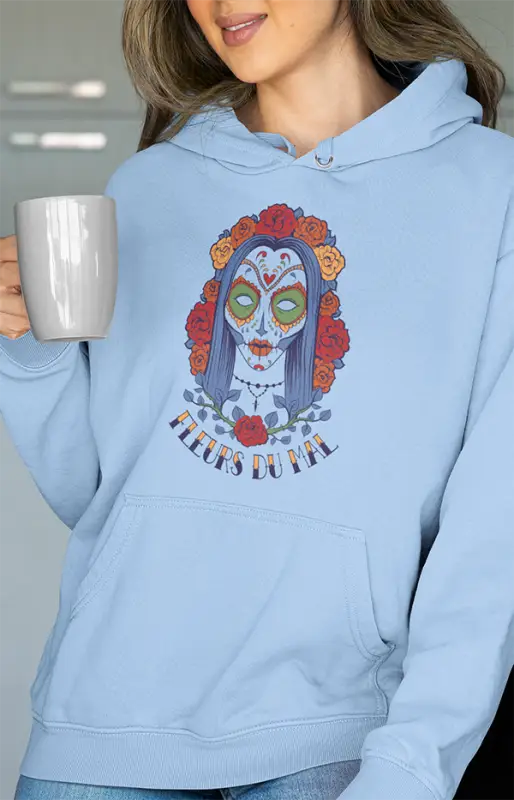Womens Hooded SweatShirt Fleurs - Baby Blue / XS