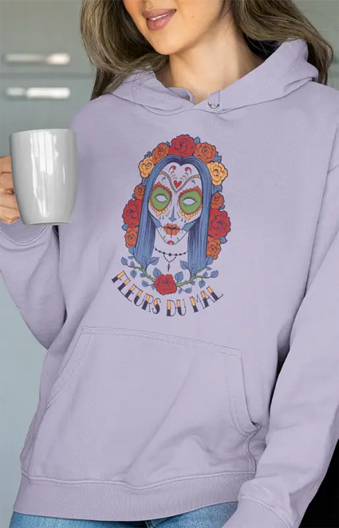 Womens Hooded SweatShirt Fleurs - Lavender / XS