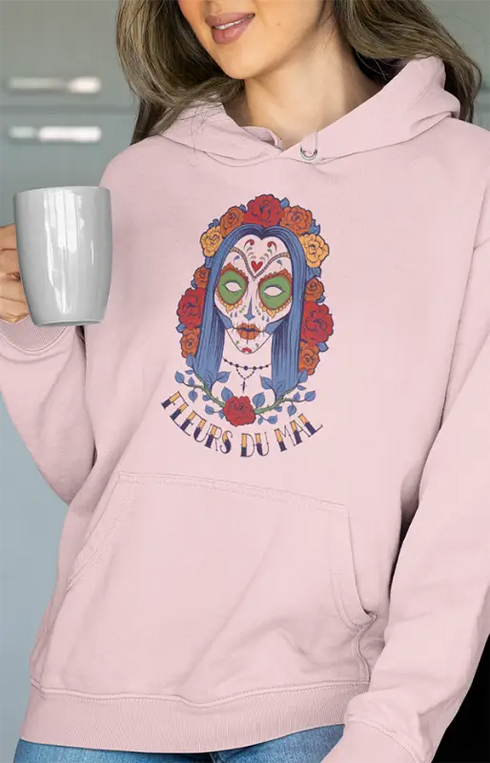 Womens Hooded SweatShirt Fleurs - Light Baby Pink / XS
