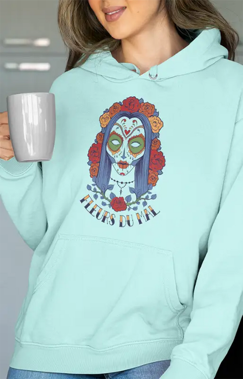 Womens Hooded SweatShirt Fleurs - Mint / XS