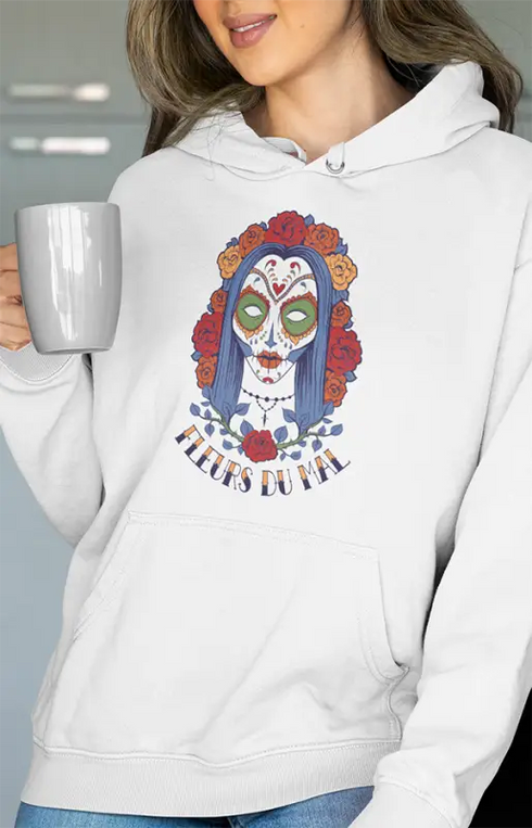 Womens Hooded SweatShirt Fleurs - White / XS