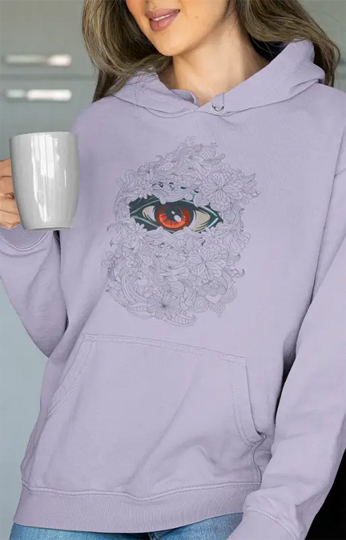 Womens Hooded SweatShirt Flowery Eye - Lavender / XS