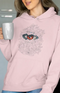 Womens Hooded SweatShirt Flowery Eye - Light Baby Pink / XS