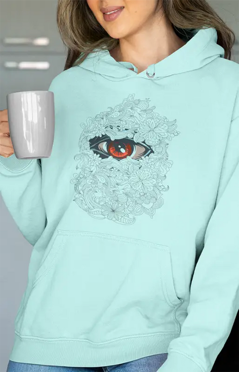 Womens Hooded SweatShirt Flowery Eye - Mint / XS
