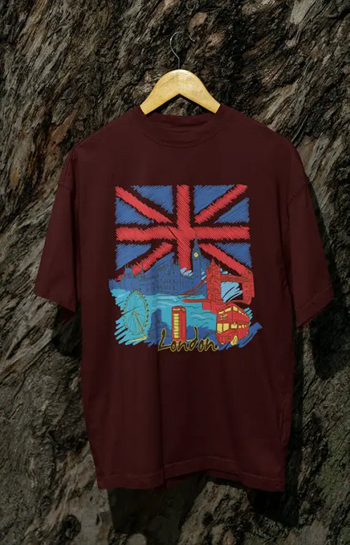 Womens Oversized Classic T-Shirt London - Maroon / XS